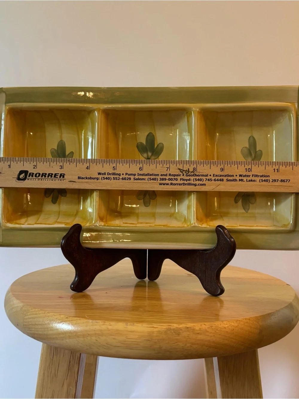 Yellow Three-Compartment Ceramic Serving Tray with Olive & Berry Motif